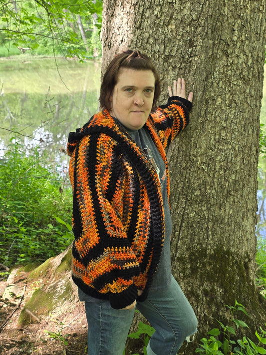 Jack O Lantern Hexagon Hooded Cardigan