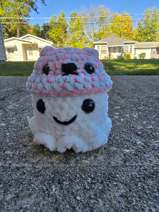 Ghost with a Hat & Ears – Adorable Spooky Plush 👻🎩🐾 Pink/Mint