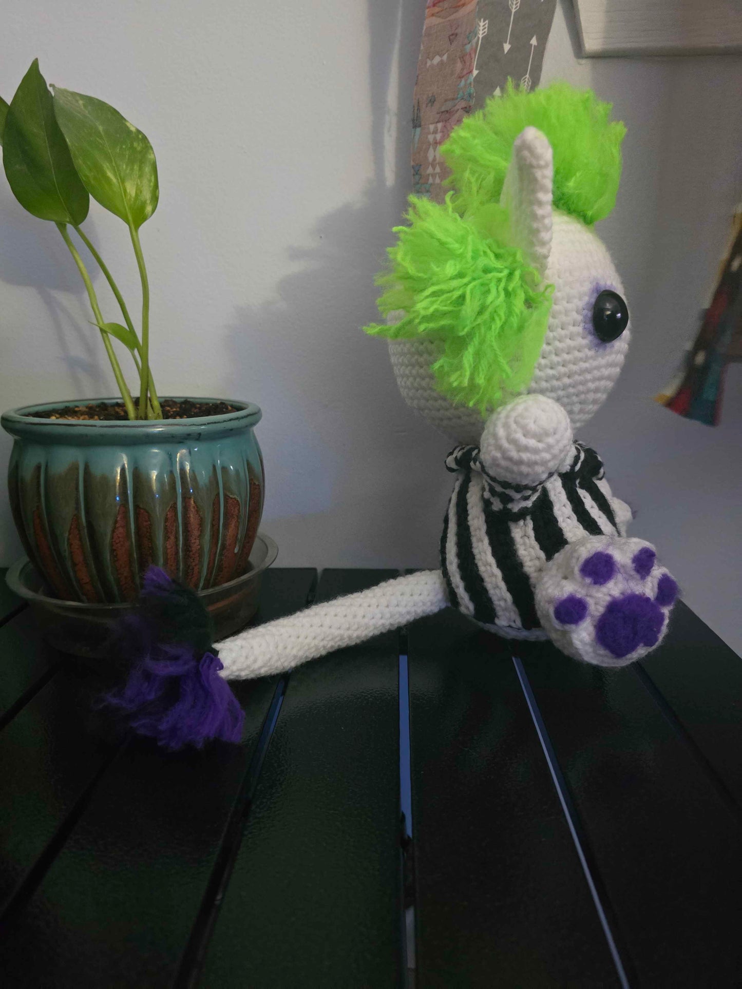 🖤🧶 Crochet Beetlejuice Kitty – Handmade Plushie